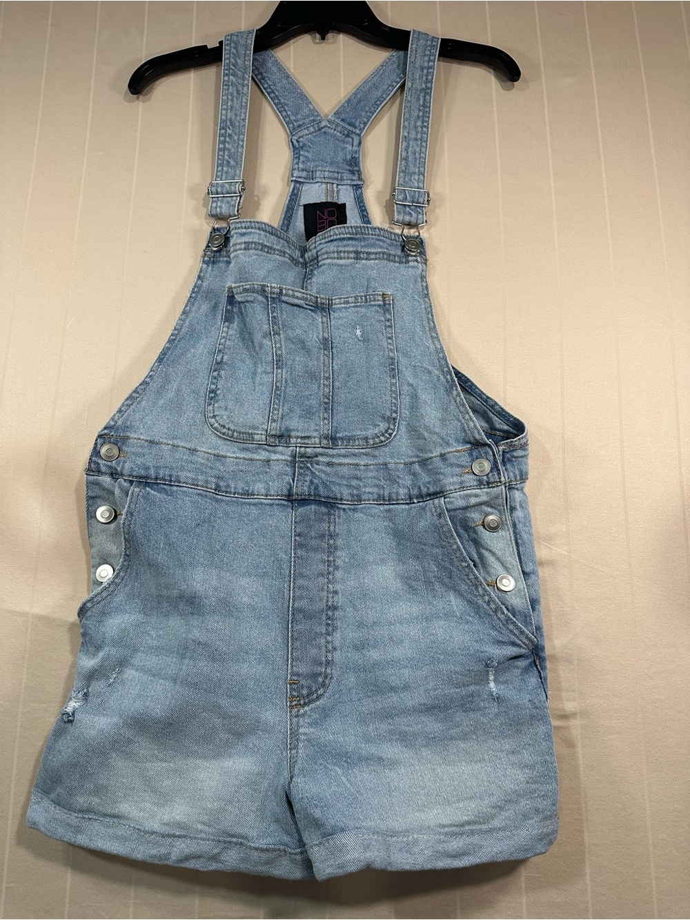 No Boundaries Light Wash Distressed Denim Shortalls Overalls Size L (11-13) EUC